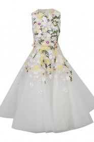 A-line Scoop Tea-length Evening Dress with Crystal