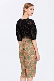 V-Neck Evening Dress Half Sleeve Knee-length with Embroidery