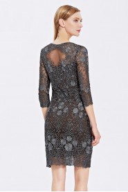 Scoop Hollow Out 3/4 Length Sleeve Mini / Short Cocktail Party / Prom Dress with Embroidery