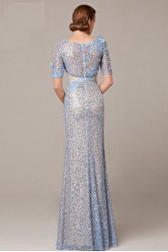 Hollow Out Half Sleeve Jewel Evening Dress Floor-length Sheath / Column