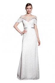 V-Neck Hollow Out Evening Dress Floor-length Sheath / Column with Paillettes