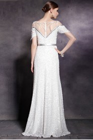 V-Neck Hollow Out Evening Dress Floor-length Sheath / Column with Paillettes