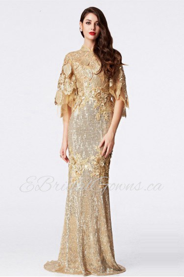 Hollow Out High Neck Sheath / Column Evening Dress with Paillettes