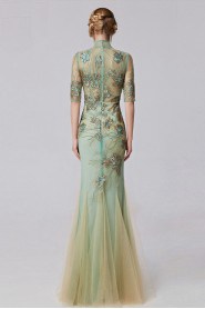 Trumpet / Mermaid High Neck Half Sleeve Sheath / Column Evening Dress Floor-length with Paillettes