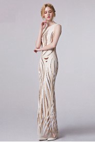 Scoop Evening Dress Floor-length Sheath / Column with Embroidery