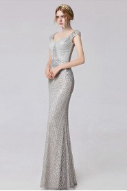 V-Neck Floor-length Evening Dress Sheath / Column with Pearl