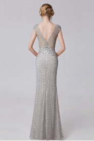 V-Neck Floor-length Evening Dress Sheath / Column with Pearl