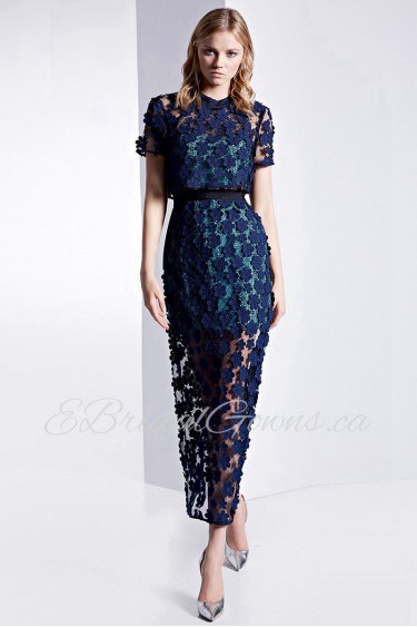 Short Sleeve High Neck Sheath / Column Evening / Prom Dress