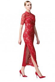 Lace High Neck Sheath / Column Ankle-length Evening / Prom Dress