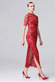 Lace High Neck Sheath / Column Ankle-length Evening / Prom Dress