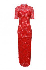 Lace High Neck Sheath / Column Ankle-length Evening / Prom Dress