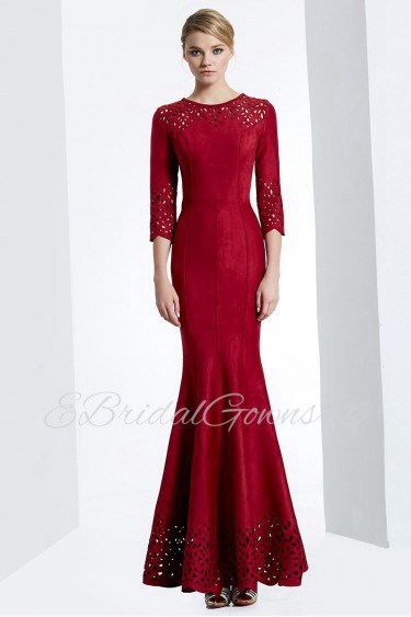 Trumpet / Mermaid Scoop 3/4 Length Sleeve Evening Dress Floor-length with Crystal