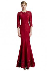 Trumpet / Mermaid Scoop 3/4 Length Sleeve Evening Dress Floor-length with Crystal