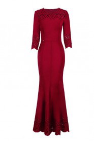 Trumpet / Mermaid Scoop 3/4 Length Sleeve Evening Dress Floor-length with Crystal