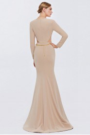 Long Length V-Neck Evening Dress Sweep / Brush Train with Crystal