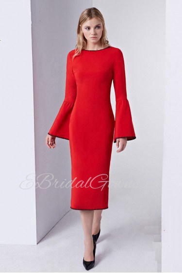 Long Sleeve Scoop Tea-length Evening Dress