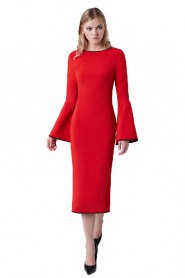 Long Sleeve Scoop Tea-length Evening Dress