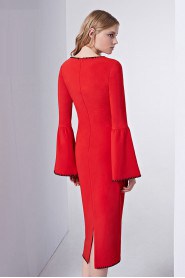 Long Sleeve Scoop Tea-length Evening Dress