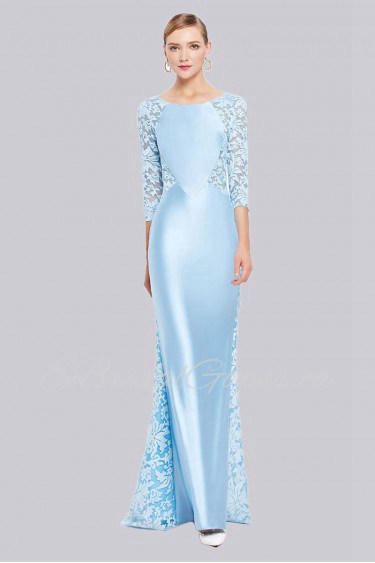 Sheath Scoop 3/4 Length Sleeve Evening Dress Floor-length with Embroidery