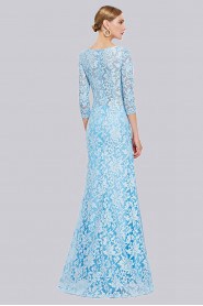 Sheath Scoop 3/4 Length Sleeve Evening Dress Floor-length with Embroidery