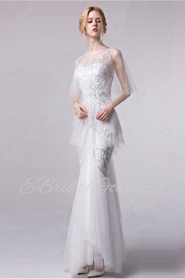Scoop Evening / Prom Dress Floor-length Sheath / Column with Embroidery