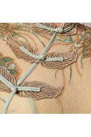 Short Sleeve High Neck Floor-length Evening Dress Sheath / Column with Embroidery