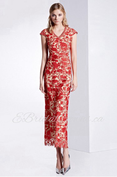 Sheath / Column V-Neck Ankle-length Evening / Prom Dress with Embroidery