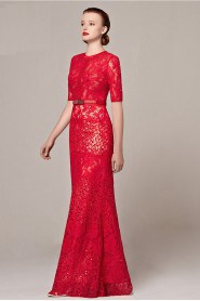 Scoop Half Sleeve Floor-length Sheath / Column Evening Dress with Embroidery