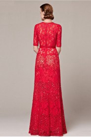 Scoop Half Sleeve Floor-length Sheath / Column Evening Dress with Embroidery