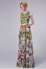 A-line Scoop Evening Dress Floor-length with Embroidery