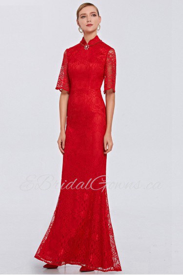 Trumpet / Mermaid High Neck Half Sleeve Floor-length Evening / Prom Dress with Crystal