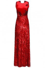 A-line Scoop Evening / Prom Dress Floor-length with Paillettes