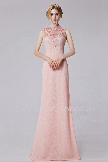 High Neck Floor-length Sheath / Column Evening Dress with Crystal