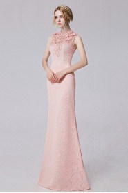 High Neck Floor-length Sheath / Column Evening Dress with Crystal