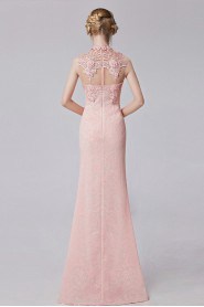 High Neck Floor-length Sheath / Column Evening Dress with Crystal