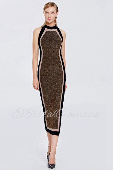 Halter Evening Dress Sheath / Column Tea-length