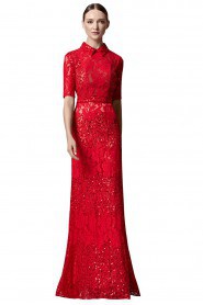 Half Sleeve Sheath / Column High Neck Evening Dress Floor-length