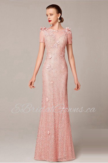 Short Sleeve Scoop Evening / Prom Dress Sheath / Column Floor-length