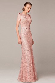 Short Sleeve Scoop Evening / Prom Dress Sheath / Column Floor-length