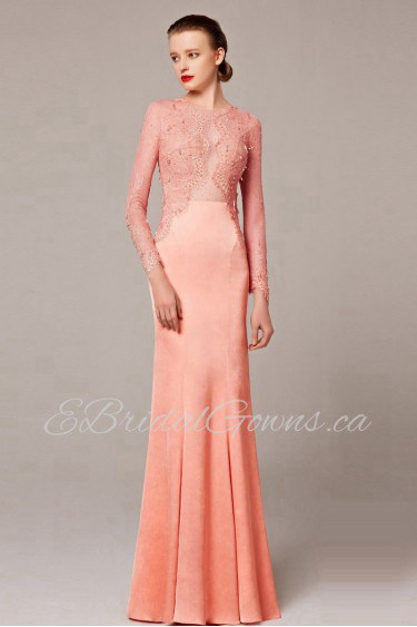 Long Sleeve Trumpet / Mermaid Hollow Out Scoop Evening / Prom Dress Floor-length with Crystal