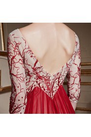 A-line Scoop 3/4 Length Sleeve Floor-length Evening / Prom Dress with Embroidery