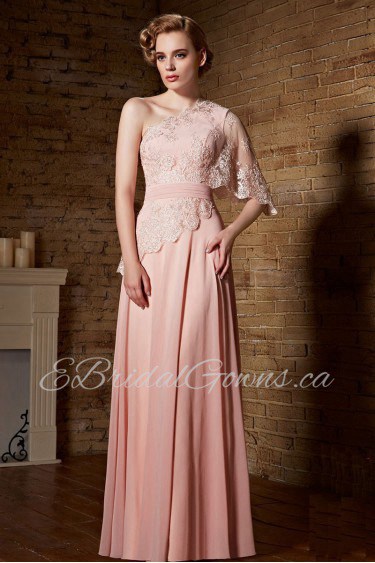 A-line Asymmetrical Evening / Prom Dress Floor-length with Embroidery