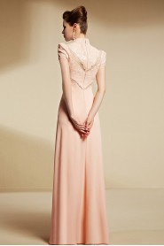 High Neck Short Sleeve Floor-length Sheath / Column Evening / Prom Dress with Paillettes