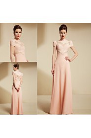 High Neck Short Sleeve Floor-length Sheath / Column Evening / Prom Dress with Paillettes