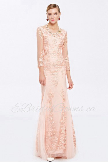 V-neck 3/4 Length Sleeve Trumpet / Mermaid Evening / Prom Dress Floor-length