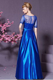 V-Neck Half Sleeve Evening / Prom Dress with Crystal Sash / Ribbon