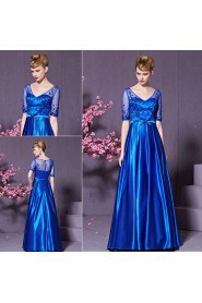 V-Neck Half Sleeve Evening / Prom Dress with Crystal Sash / Ribbon