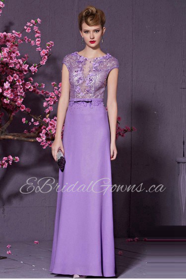 Scoop Short Sleeve Floor-length Evening / Prom Dress with Paillettes