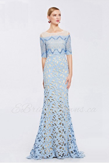 Hollow Out Scoop Half Sleeve Evening Dress Sheath / Column with Embroidery