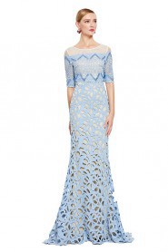 Hollow Out Scoop Half Sleeve Evening Dress Sheath / Column with Embroidery